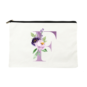 Paprasta violetinė kosmetinė su raidėmis, drobinė kosmetinė su daiktų laikymo rankena