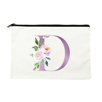 Paprasta violetinė kosmetinė su raidėmis, drobinė kosmetinė su daiktų laikymo rankena