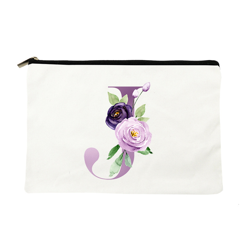 Paprasta violetinė kosmetinė su raidėmis, drobinė kosmetinė, įvairių daiktų laikymo krepšys