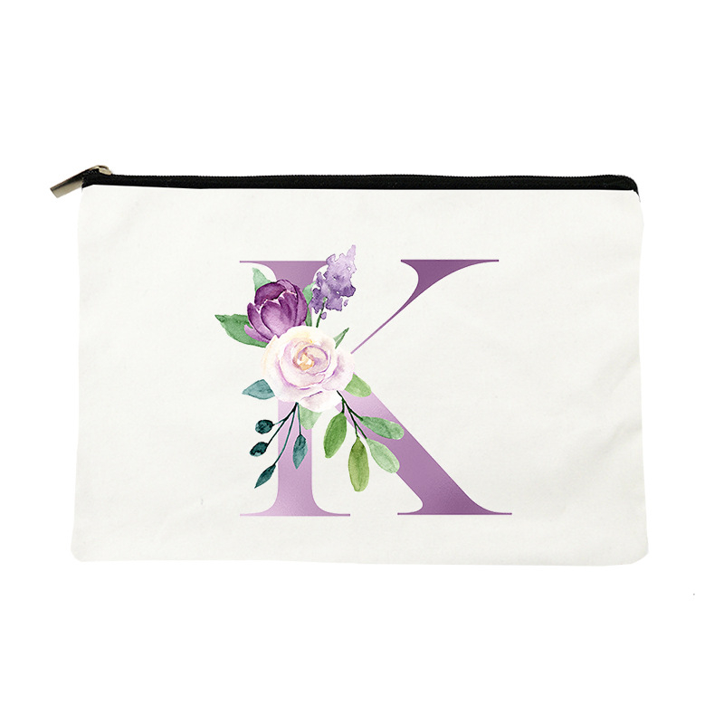 Paprasta violetinė kosmetinė su raidėmis, drobinė kosmetinė, įvairių daiktų laikymo krepšys