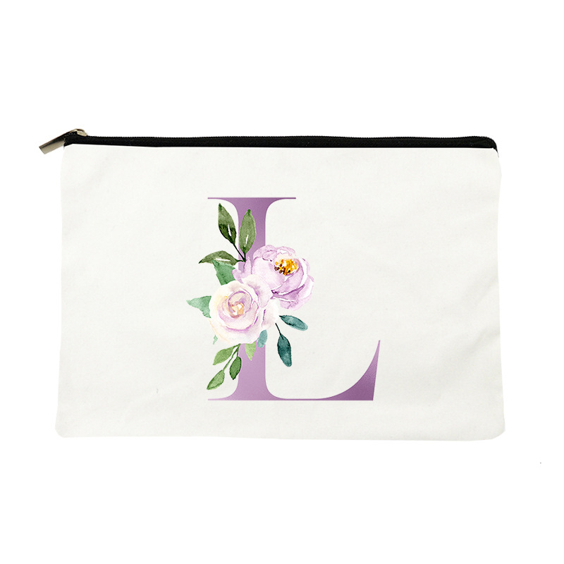 Paprasta violetinė kosmetinė su raidėmis, drobinė kosmetinė, įvairių daiktų laikymo krepšys