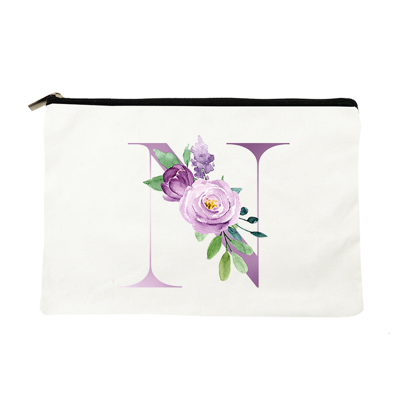 Paprasta violetinė kosmetinė su raidėmis, drobinė kosmetinė, įvairių daiktų laikymo krepšys
