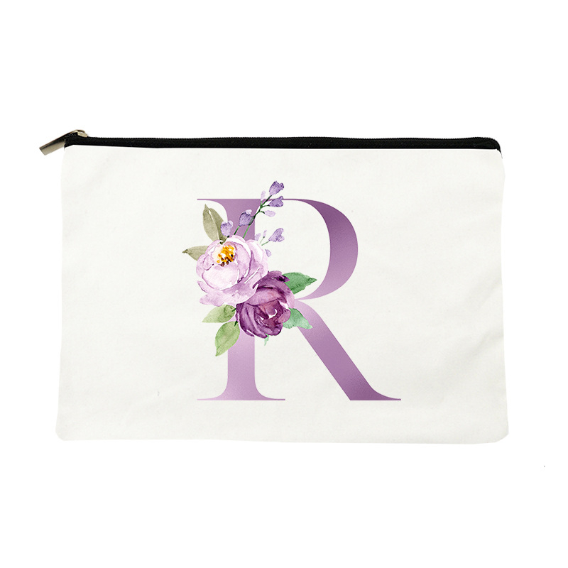 Paprasta violetinė kosmetinė su raidėmis, drobinė kosmetinė, įvairių daiktų laikymo krepšys