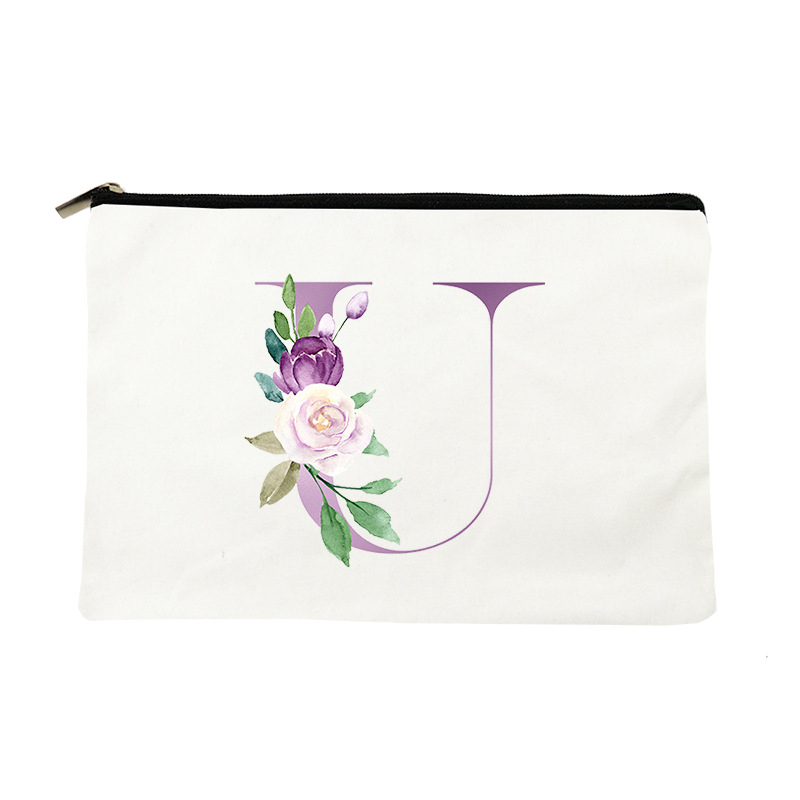 Paprasta violetinė kosmetinė su raidėmis, drobinė kosmetinė, įvairių daiktų laikymo krepšys