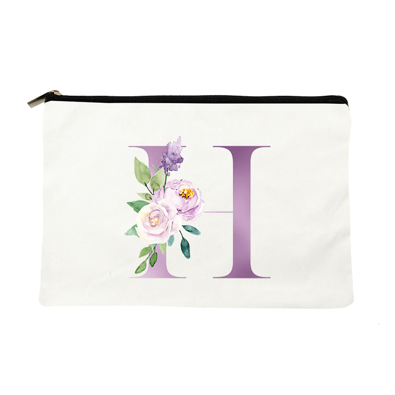 Paprasta violetinė kosmetinė su raidėmis, drobinė kosmetinė, įvairių daiktų laikymo krepšys