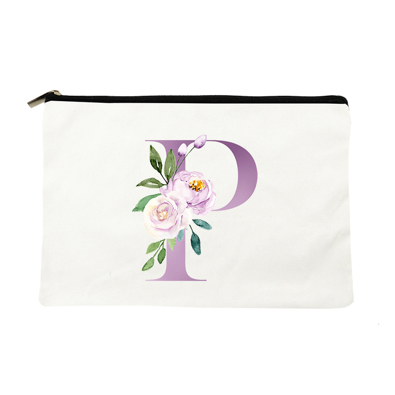 Paprasta violetinė kosmetinė su raidėmis, drobinė kosmetinė, įvairių daiktų laikymo krepšys