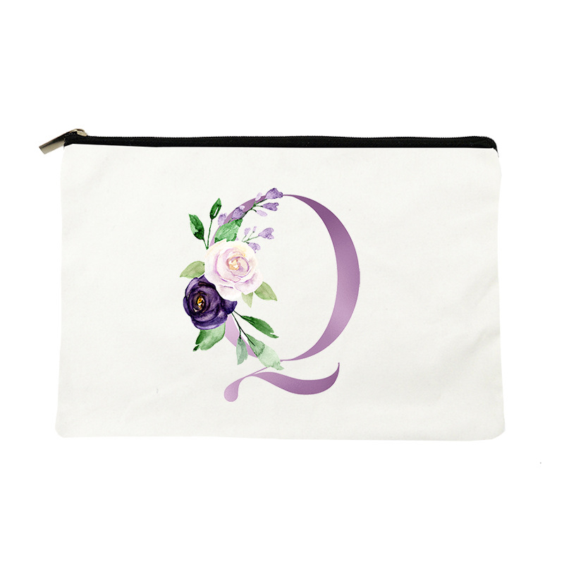 Paprasta violetinė kosmetinė su raidėmis, drobinė kosmetinė, įvairių daiktų laikymo krepšys