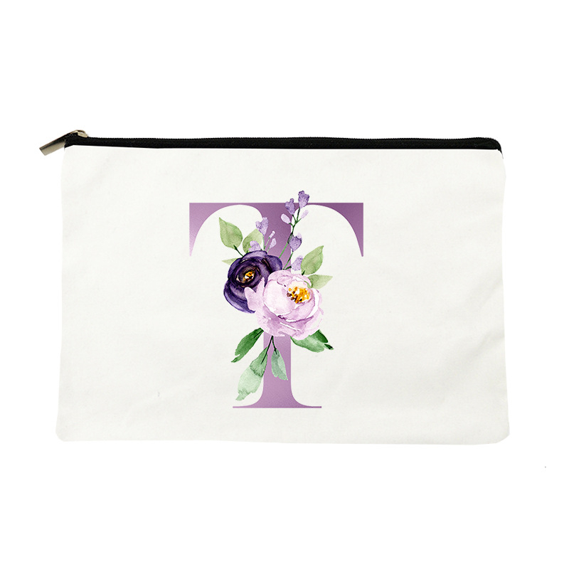 Paprasta violetinė kosmetinė su raidėmis, drobinė kosmetinė, įvairių daiktų laikymo krepšys