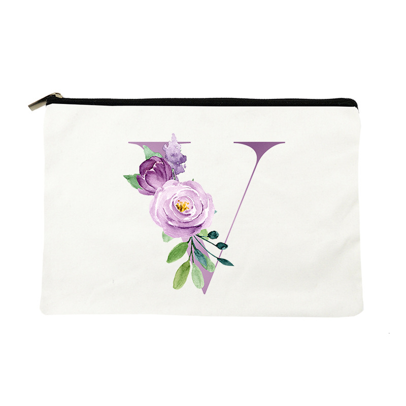 Paprasta violetinė kosmetinė su raidėmis, drobinė kosmetinė, įvairių daiktų laikymo krepšys