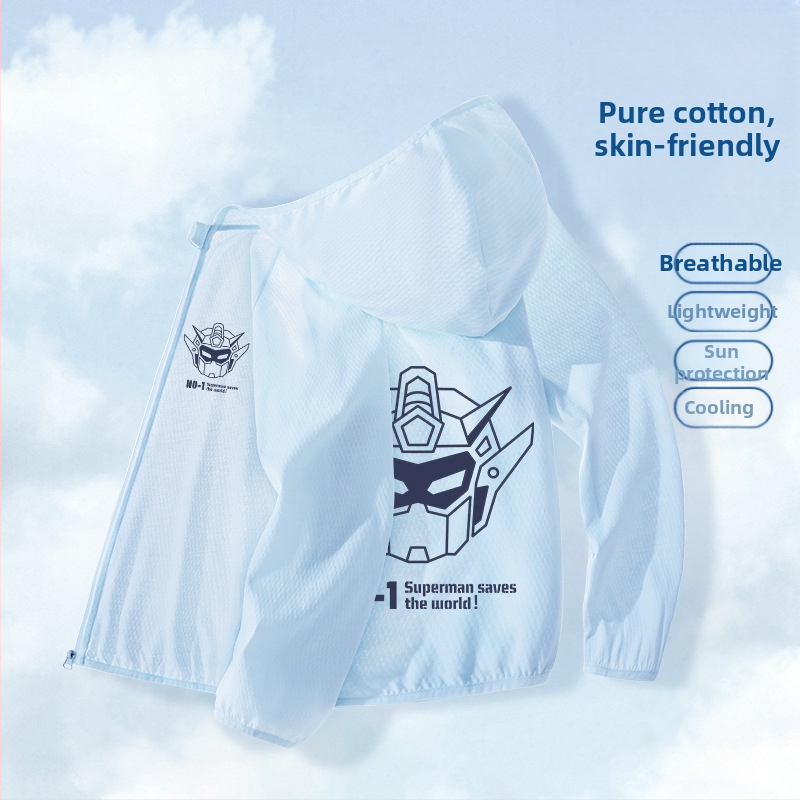 Berniukų drabužiai nuo saulės, 2025 m. vasarai, nauja universali striukė, skirta vaikams, skirtiems lauko sportui, nuo saulės, berniukiški kvėpuojantys vasaros drabužiai.