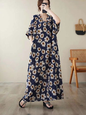 2025. aasta uus suvine stiilis kirjanduslik suur suurus lahtine pühadestiilis V-kaelusega lühikeste varrukatega kleit naiste rannaseelik pikk seelik