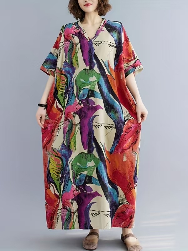 2025. aasta uus suvine stiilis kirjanduslik suur suurus lahtine pühadestiilis V-kaelusega lühikeste varrukatega kleit naiste rannaseelik pikk seelik