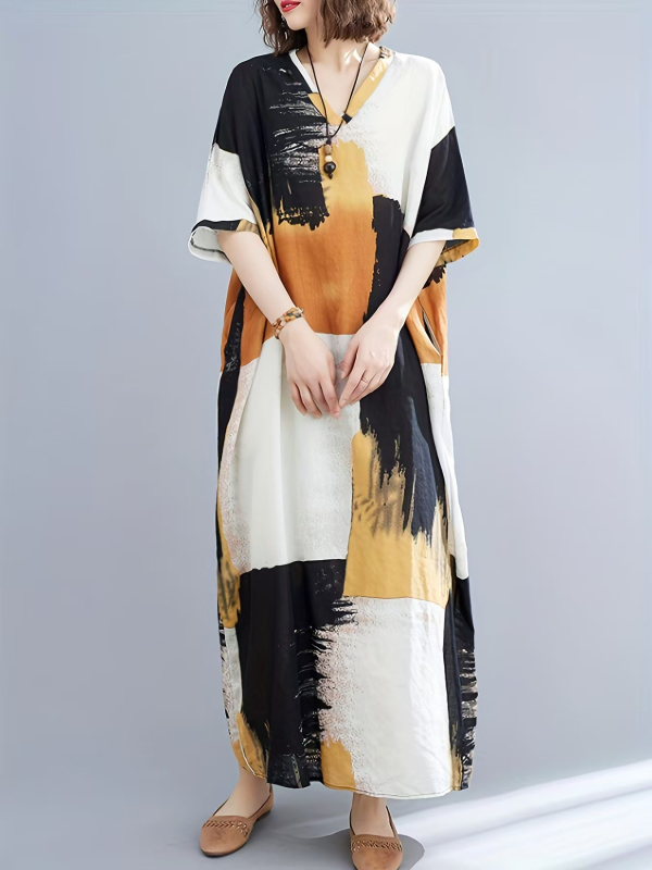 2025. aasta uus suvine stiilis kirjanduslik suur suurus lahtine pühadestiilis V-kaelusega lühikeste varrukatega kleit naiste rannaseelik pikk seelik