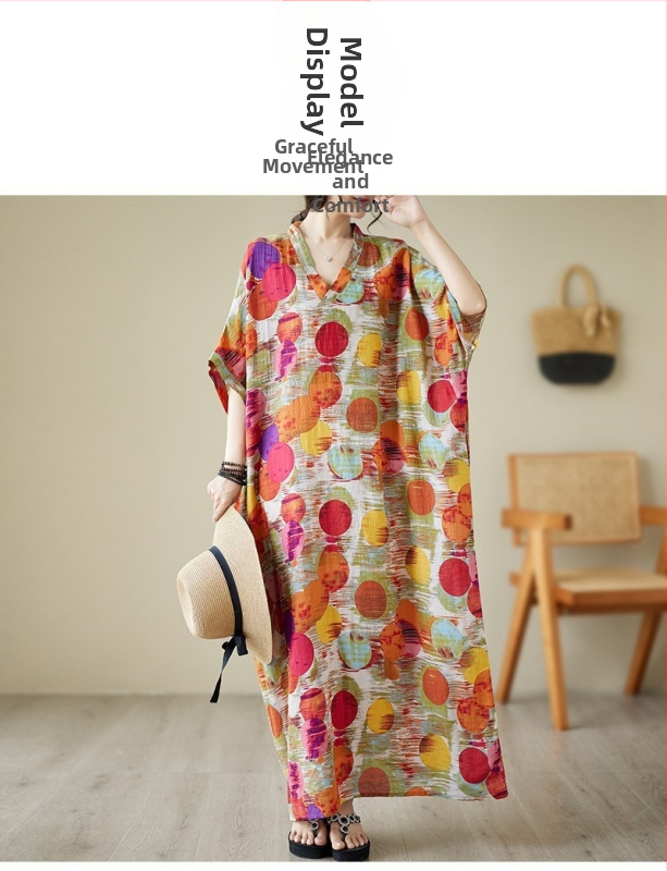 2025. aasta uus suvine stiilis kirjanduslik suur suurus lahtine pühadestiilis V-kaelusega lühikeste varrukatega kleit naiste rannaseelik pikk seelik