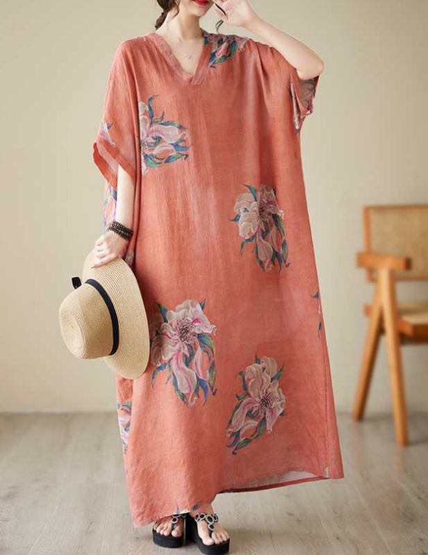 2025. aasta uus suvine stiilis kirjanduslik suur suurus lahtine pühadestiilis V-kaelusega lühikeste varrukatega kleit naiste rannaseelik pikk seelik