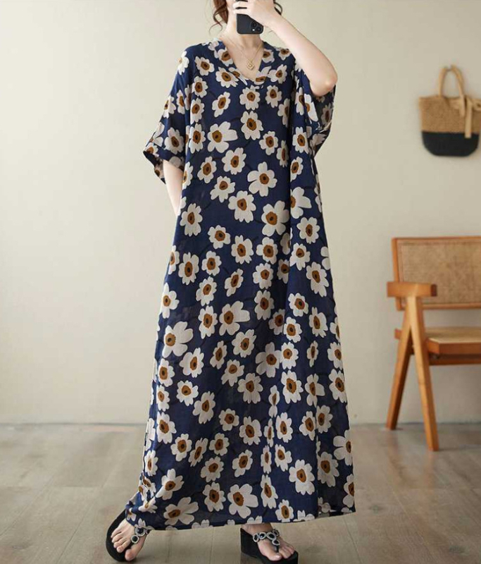 2025. aasta uus suvine stiilis kirjanduslik suur suurus lahtine pühadestiilis V-kaelusega lühikeste varrukatega kleit naiste rannaseelik pikk seelik