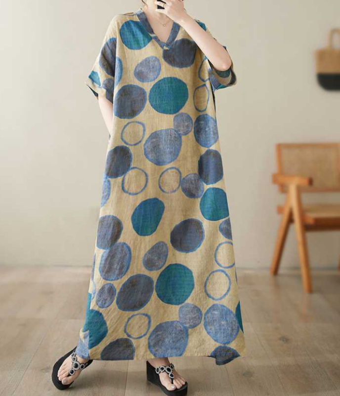2025. aasta uus suvine stiilis kirjanduslik suur suurus lahtine pühadestiilis V-kaelusega lühikeste varrukatega kleit naiste rannaseelik pikk seelik