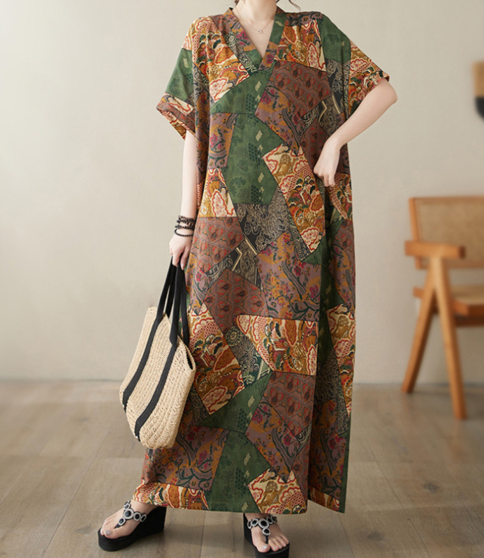 2025. aasta uus suvine stiilis kirjanduslik suur suurus lahtine pühadestiilis V-kaelusega lühikeste varrukatega kleit naiste rannaseelik pikk seelik