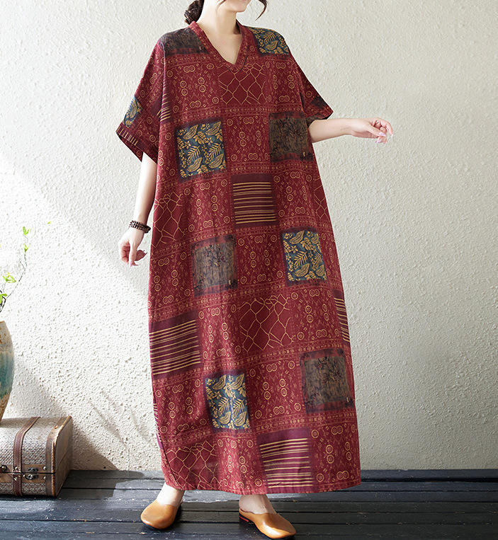 2025. aasta uus suvine stiilis kirjanduslik suur suurus lahtine pühadestiilis V-kaelusega lühikeste varrukatega kleit naiste rannaseelik pikk seelik