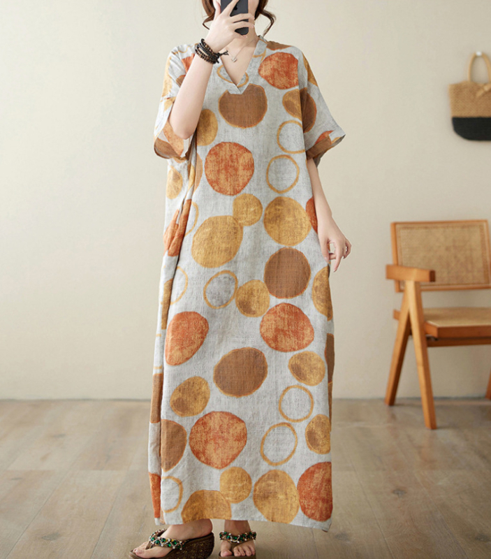 2025. aasta uus suvine stiilis kirjanduslik suur suurus lahtine pühadestiilis V-kaelusega lühikeste varrukatega kleit naiste rannaseelik pikk seelik