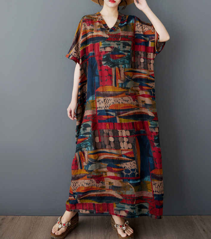 2025. aasta uus suvine stiilis kirjanduslik suur suurus lahtine pühadestiilis V-kaelusega lühikeste varrukatega kleit naiste rannaseelik pikk seelik