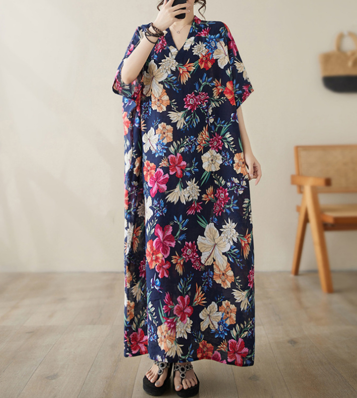 2025. aasta uus suvine stiilis kirjanduslik suur suurus lahtine pühadestiilis V-kaelusega lühikeste varrukatega kleit naiste rannaseelik pikk seelik