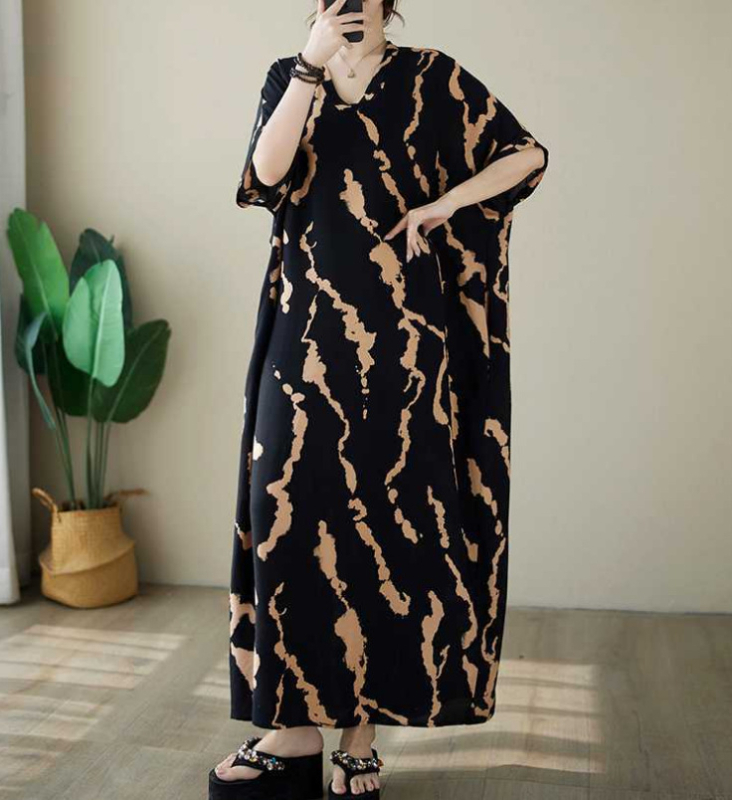 2025. aasta uus suvine stiilis kirjanduslik suur suurus lahtine pühadestiilis V-kaelusega lühikeste varrukatega kleit naiste rannaseelik pikk seelik