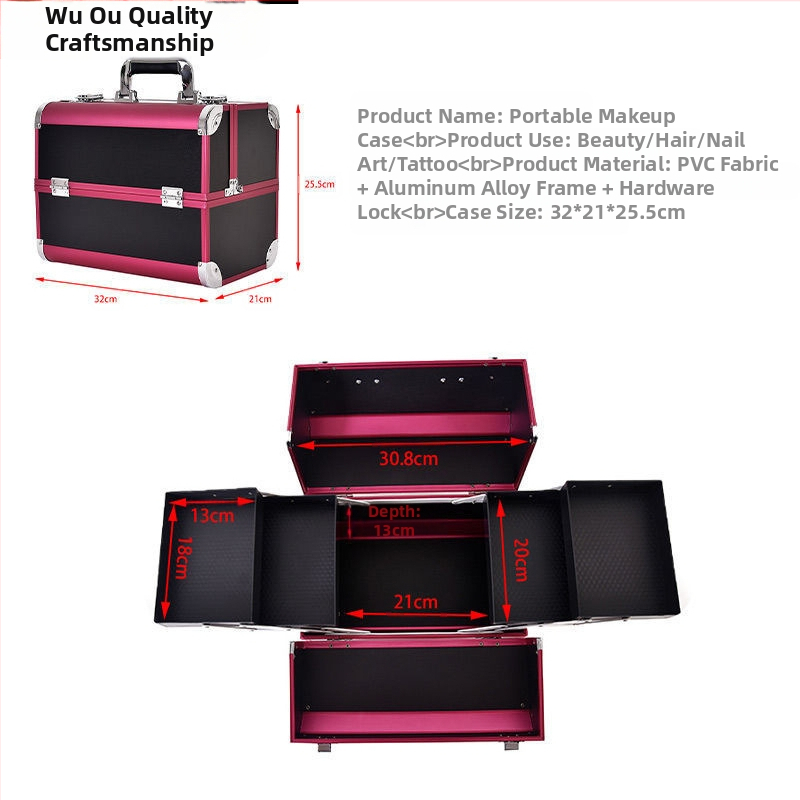 Kaasaskantav suure mahutavusega meigikarp, professionaalne maniküüri ja ripsmete poolpüsiv tätoveeringu tööriistakast, meigikunstnik ja meigi hoiukarp