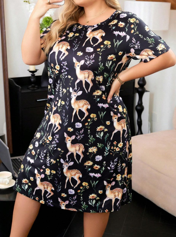 Naiste pluss-suuruses mööblipidžaama kleit T-särk seelik väliskaubandus Amazoni naiste piiriülene Euroopa ja Ameerika trükitud öösärk