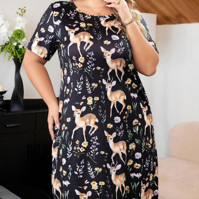 Naiste pluss-suuruses mööblipidžaama kleit T-särk seelik väliskaubandus Amazoni naiste piiriülene Euroopa ja Ameerika trükitud öösärk