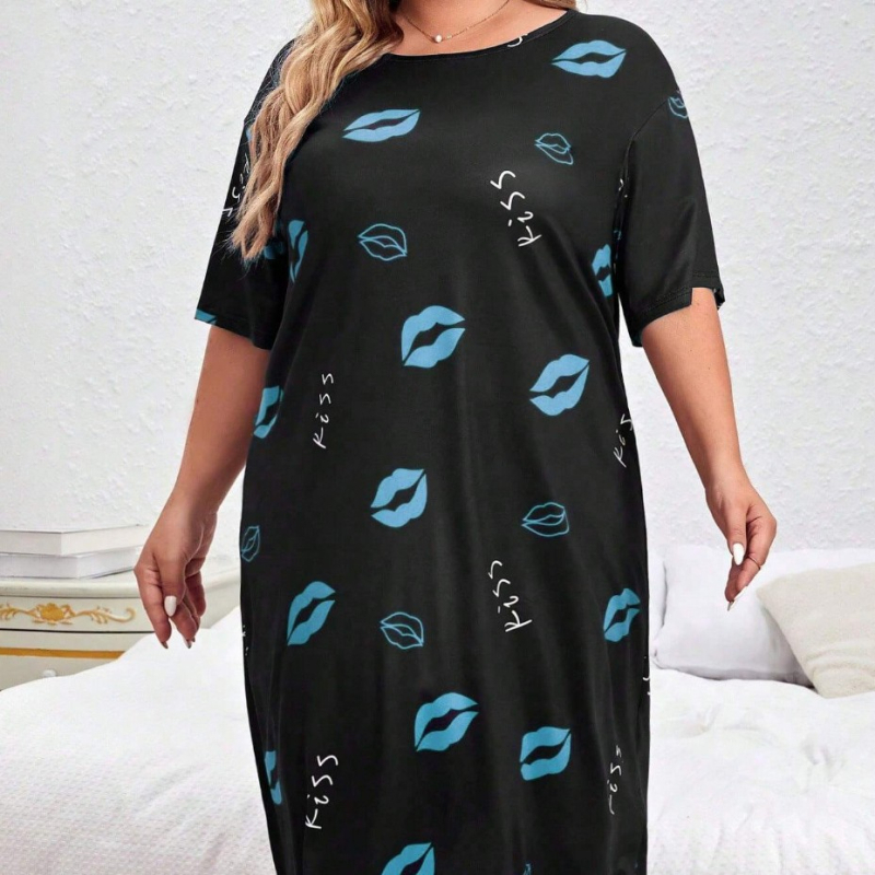 Naiste pluss-suuruses mööblipidžaama kleit T-särk seelik väliskaubandus Amazoni naiste piiriülene Euroopa ja Ameerika trükitud öösärk
