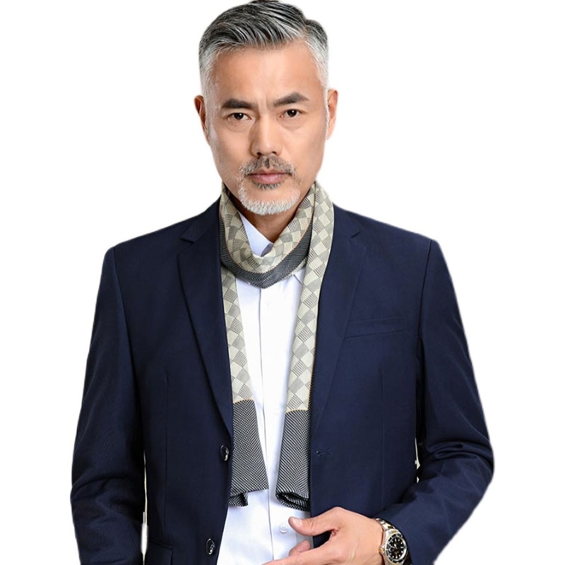 100% zīdkoka zīda vīriešu šalle, divslāņu zīda šalle, rūtaina, vīriešu angļu stila pusmūža un vecu vīriešu šalle, rudens un ziemas plāna