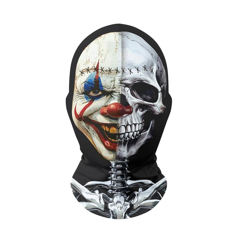 Piiriülene halloweeni jõulude ajal naljakas karnevali peakate, kuri verd sülitav klounimask, punase ninaga peakate