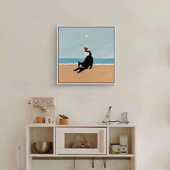 Холна висяща картина с карикатура, сладка карикатура, забавни инсайдове с животни, котка, детска стая, спалня, декоративен стенопис.