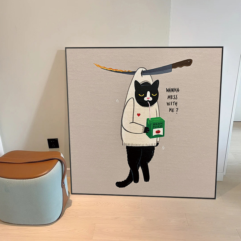 Холна висяща картина с карикатура, сладка карикатура, забавни инсайдове с животни, котка, детска стая, спалня, декоративен стенопис.