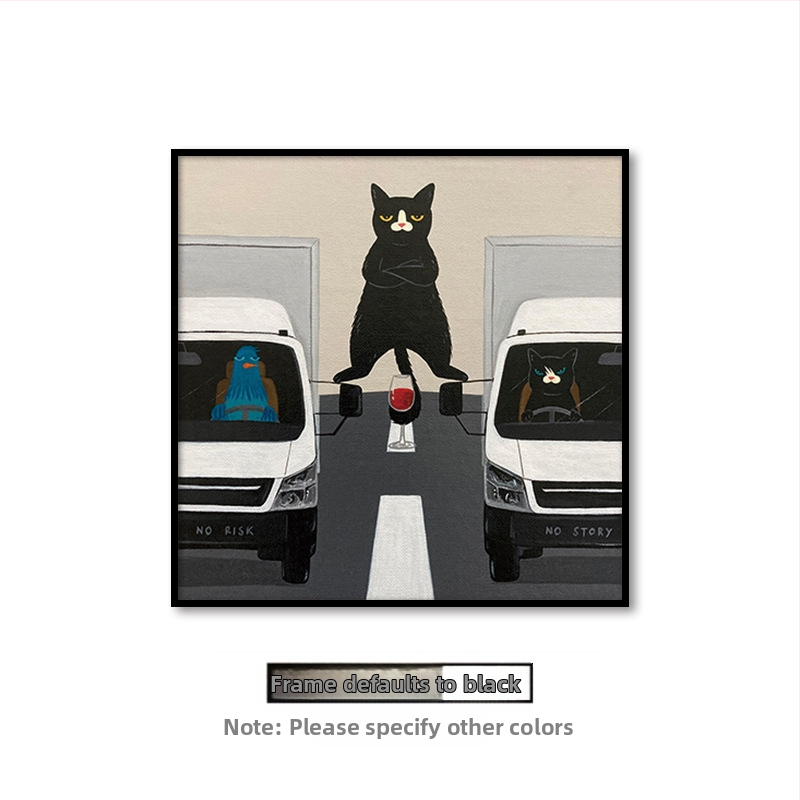 Холна висяща картина с карикатура, сладка карикатура, забавни инсайдове с животни, котка, детска стая, спалня, декоративен стенопис.