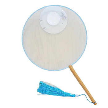 Traditsiooniline ümmargune lehvik tikandiaplikatsiooniga, käeshoitav lillelehvik, lehvikuribid, poolläbipaistev siiditaoline lehvikupind, ärikingitus