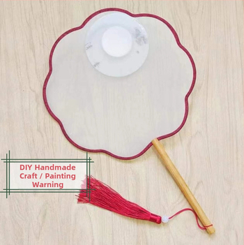 Traditsiooniline ümmargune lehvik tikandiaplikatsiooniga, käeshoitav lillelehvik, lehvikuribid, poolläbipaistev siiditaoline lehvikupind, ärikingitus