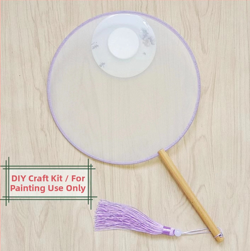 Traditsiooniline ümmargune lehvik tikandiaplikatsiooniga, käeshoitav lillelehvik, lehvikuribid, poolläbipaistev siiditaoline lehvikupind, ärikingitus