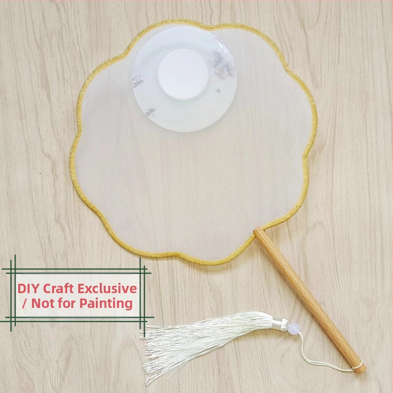 Traditsiooniline ümmargune lehvik tikandiaplikatsiooniga, käeshoitav lillelehvik, lehvikuribid, poolläbipaistev siiditaoline lehvikupind, ärikingitus