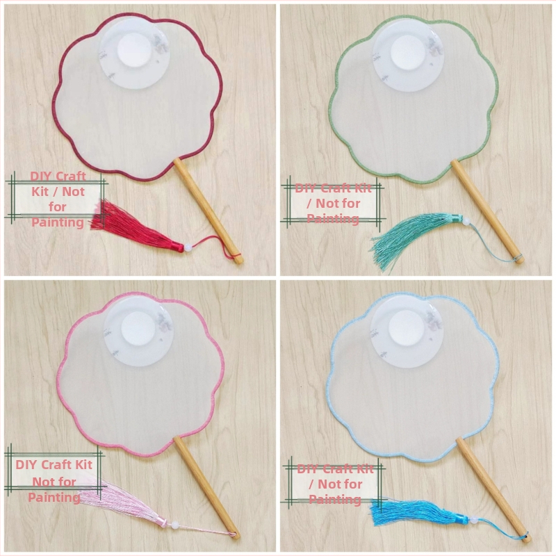 Traditsiooniline ümmargune lehvik tikandiaplikatsiooniga, käeshoitav lillelehvik, lehvikuribid, poolläbipaistev siiditaoline lehvikupind, ärikingitus