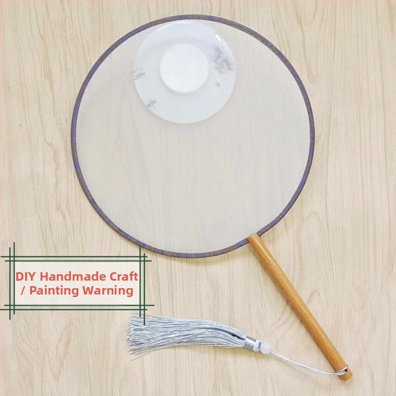 Traditsiooniline ümmargune lehvik tikandiaplikatsiooniga, käeshoitav lillelehvik, lehvikuribid, poolläbipaistev siiditaoline lehvikupind, ärikingitus