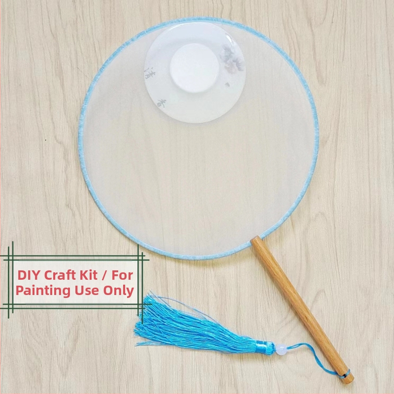 Traditsiooniline ümmargune lehvik tikandiaplikatsiooniga, käeshoitav lillelehvik, lehvikuribid, poolläbipaistev siiditaoline lehvikupind, ärikingitus