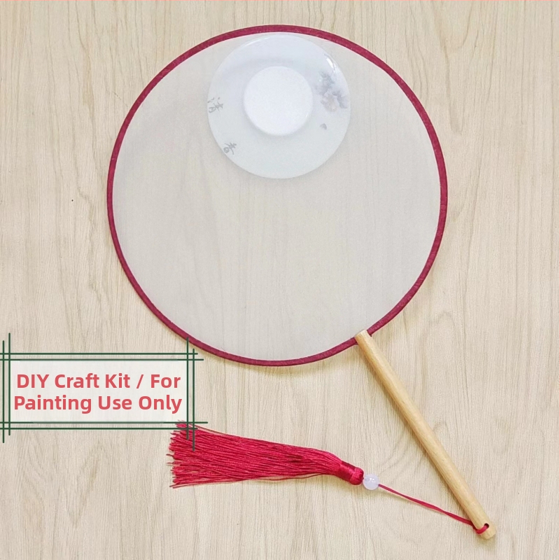 Traditsiooniline ümmargune lehvik tikandiaplikatsiooniga, käeshoitav lillelehvik, lehvikuribid, poolläbipaistev siiditaoline lehvikupind, ärikingitus