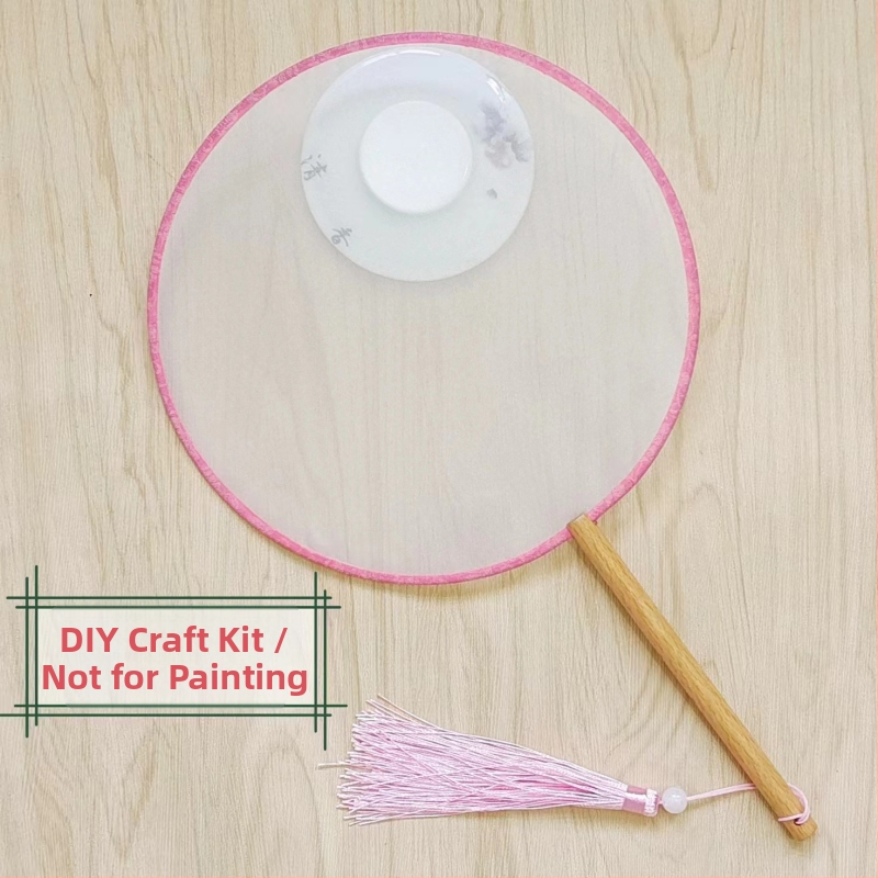 Traditsiooniline ümmargune lehvik tikandiaplikatsiooniga, käeshoitav lillelehvik, lehvikuribid, poolläbipaistev siiditaoline lehvikupind, ärikingitus