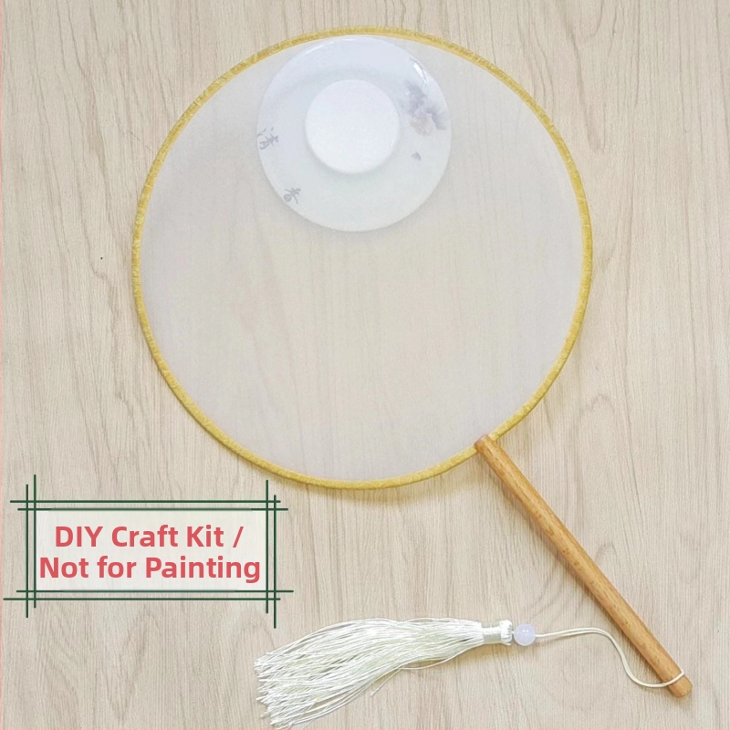 Traditsiooniline ümmargune lehvik tikandiaplikatsiooniga, käeshoitav lillelehvik, lehvikuribid, poolläbipaistev siiditaoline lehvikupind, ärikingitus