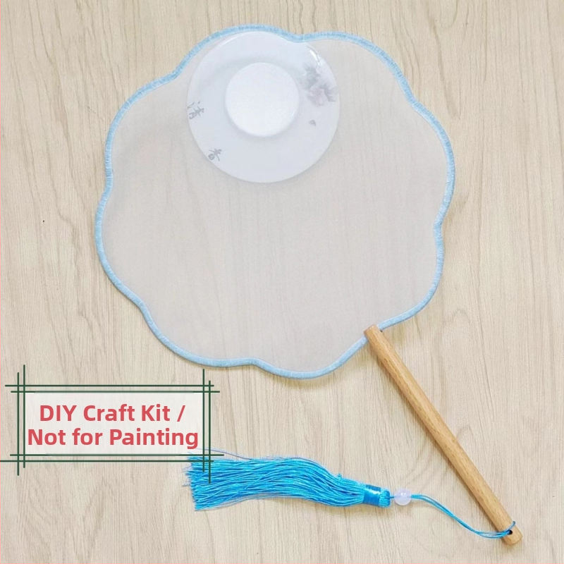 Traditsiooniline ümmargune lehvik tikandiaplikatsiooniga, käeshoitav lillelehvik, lehvikuribid, poolläbipaistev siiditaoline lehvikupind, ärikingitus