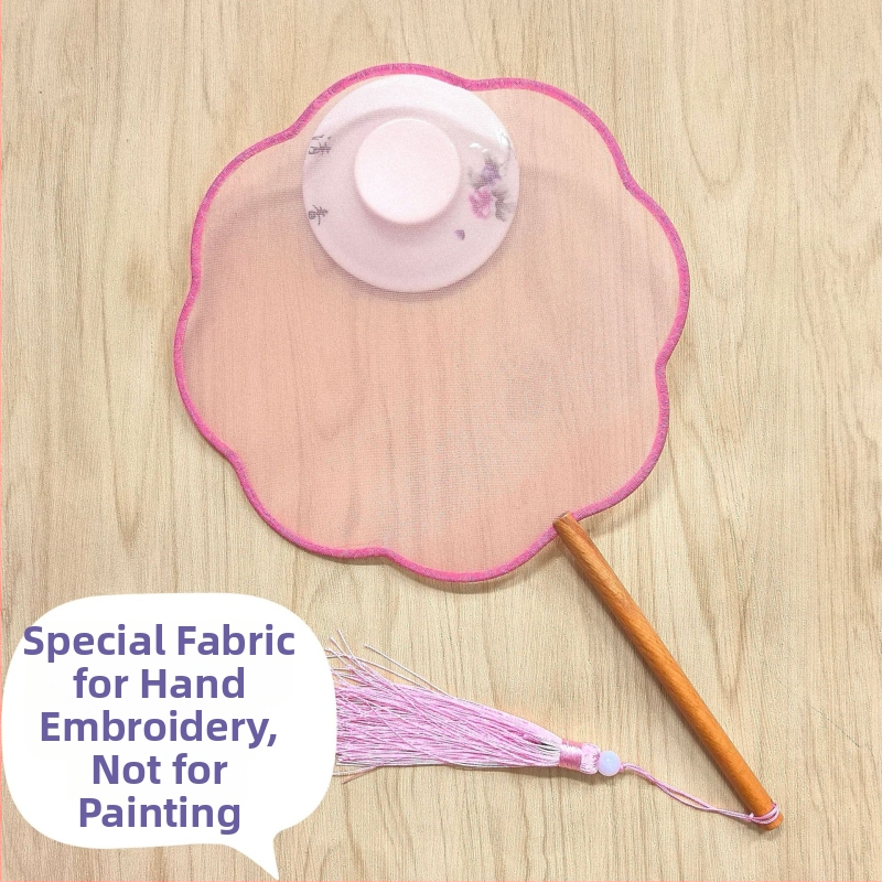 Traditsiooniline ümmargune lehvik tikandiaplikatsiooniga, käeshoitav lillelehvik, lehvikuribid, poolläbipaistev siiditaoline lehvikupind, ärikingitus