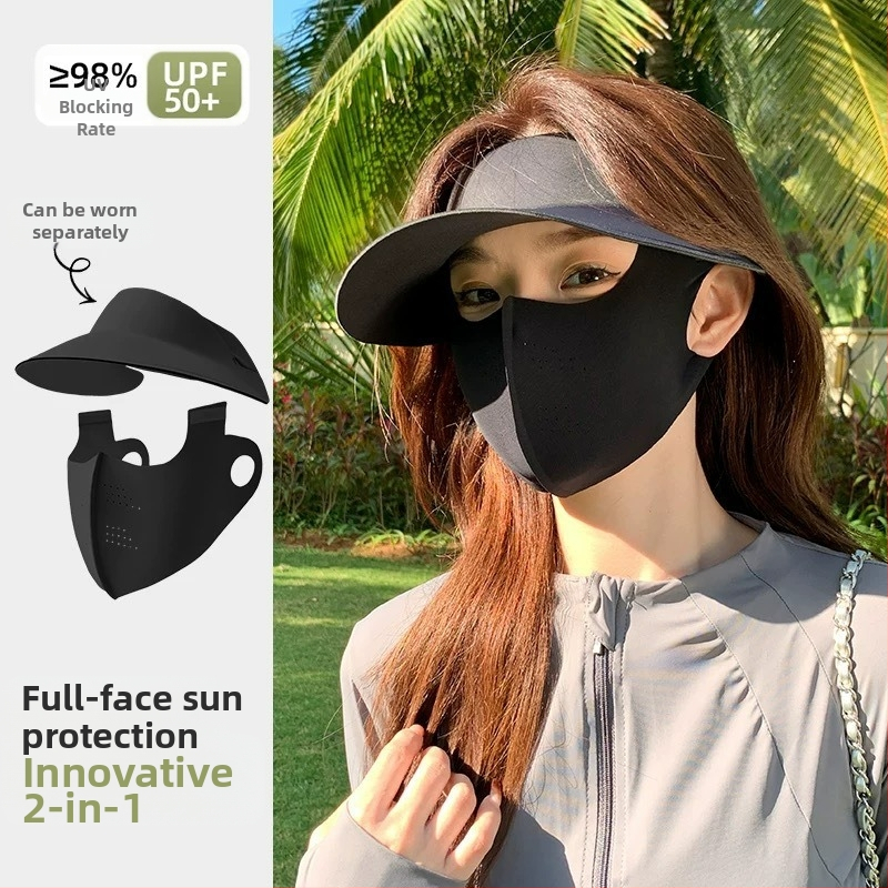 Mască de protecție solară pentru femei, cu protecție UV, pentru față, completă, cu protecție UV, pentru gât, integrată, din mătase de gheață, respirabilă