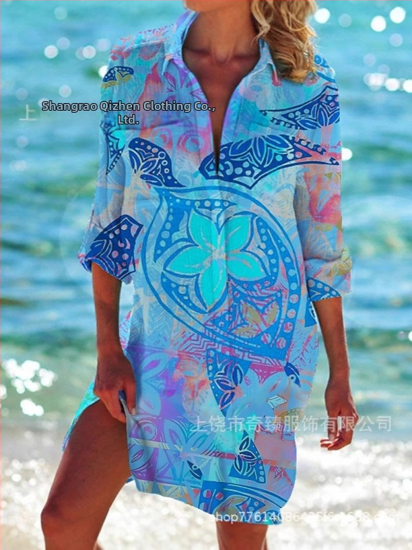 Външна търговия през границата 2025 Пролет и лято Нова Amazon Independent Station Най-продавана риза с дълъг ръкав и ревер в стил морски курорт